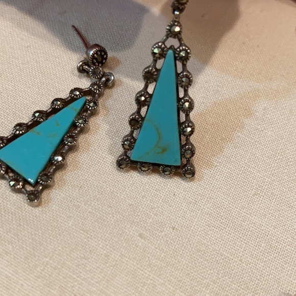 Turquoise triangle shaped  1 3/4” pierced 9.25 Silver earrings. Beautiful ‼️ - Picture 3 of 3